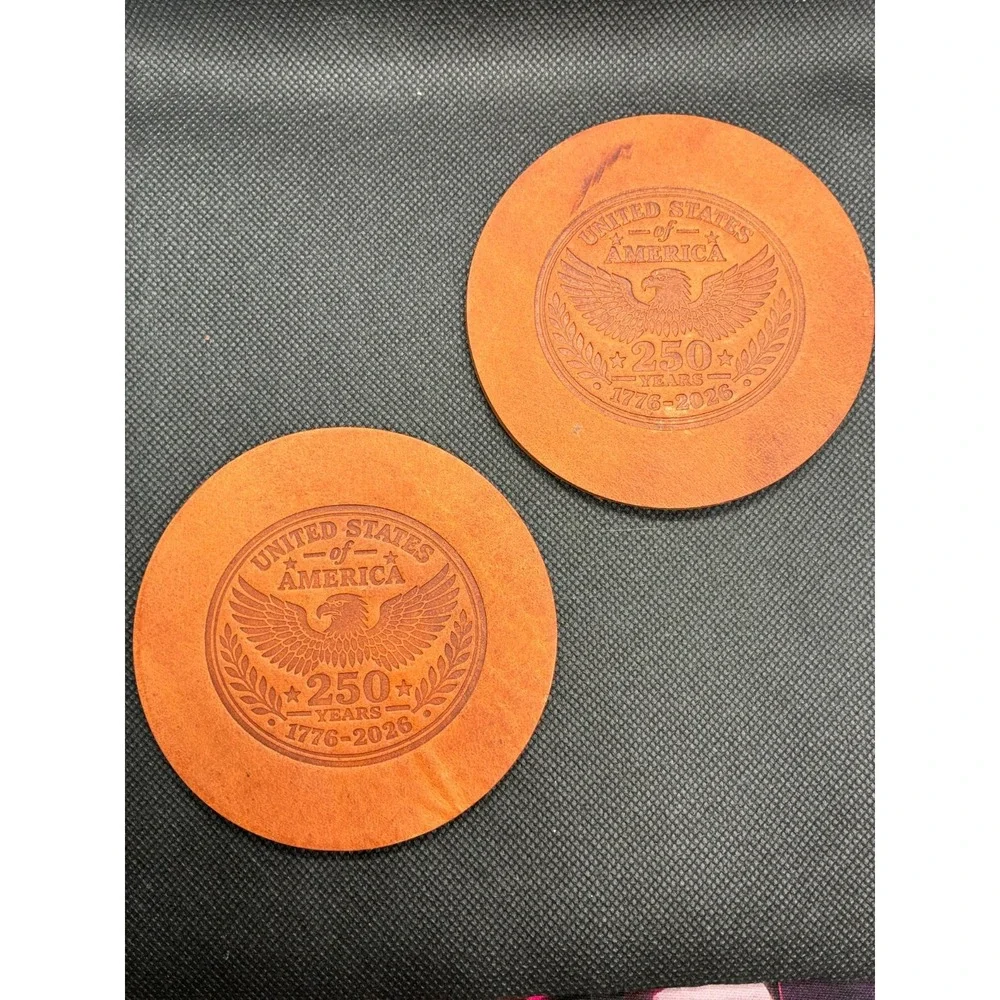 Handmade Leather Coaster Set Made in USA 250th Anniversary Eagle 1776-2026